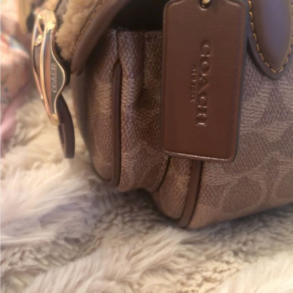 Coach Brown Leather Shoulder Bag with Shearling Accents - Picture 2 of 3